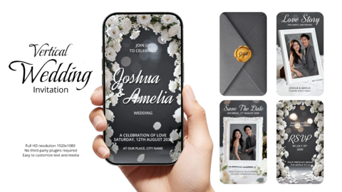 Grey Vertical Wedding Invitation Video Template
