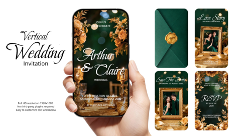Drak Green Vertical Wedding Invitation Video Template