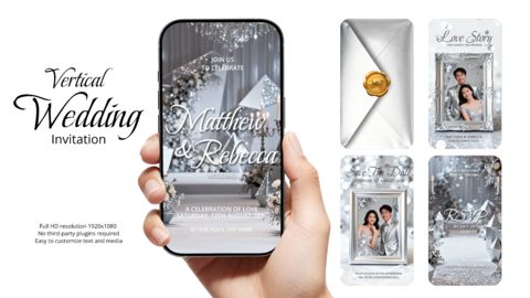 Silver Vertical Wedding Invitation Video Template
