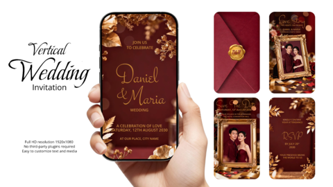 Maroon Vertical Wedding Invitation Video Template