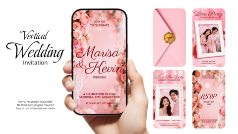 Pink Vertical Wedding Invitation Video Template