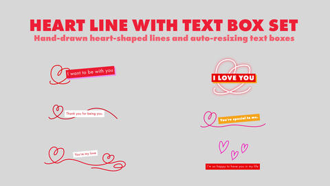 Set of hand-drawn hearts and text boxes