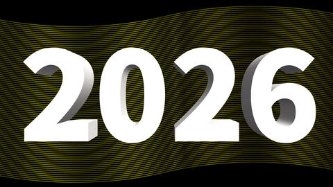 2026 Happy New Year Title Logo Animation [Alpha Channel] Gold Wave & White 3D Text