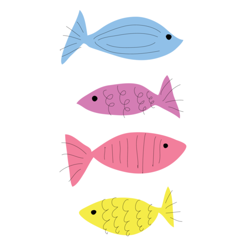 Cute Fish Vector Set, Colorful Hand Drawn Sea Animals, Simple Cartoon Marine Illustration