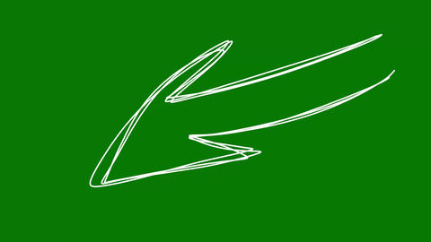 Hand drawn arrow animation green screen background. Scribble pointer chroma key, doodle directional