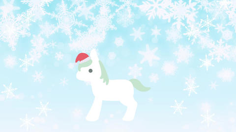 Christmas Horse Animation – Santa Hat, Snowfall, Cute Character