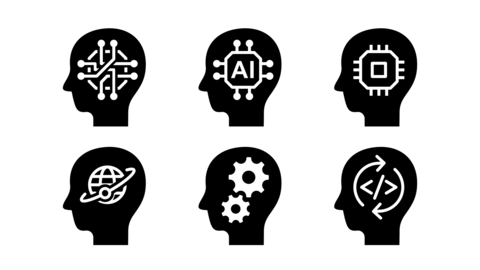 Artificial intelligence solid monochrome icon set