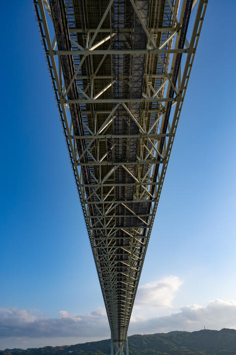 Dynamic View from Below of a Suspension Bridge Structure