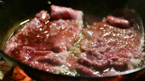 Grilling Meat on Iron Plate Over Campfire – Outdoor Cooking Close Up