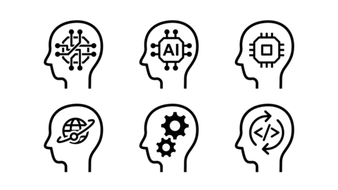 Artificial intelligence outline monochrome icon set
