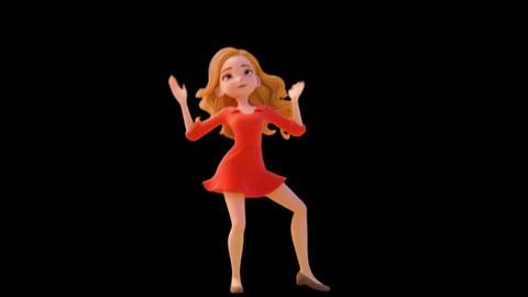 cartoon 3D girl dancing surprised modern pop style on transparent alpha channel