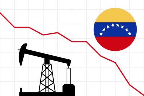 Decrease in oil production in Venezuela. descending chart symbol