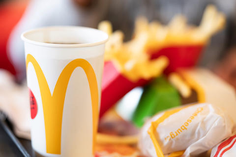 Big Meal In McDonalds With Burger, Cola And French Fries