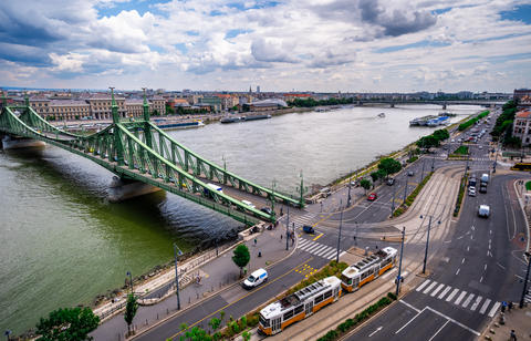 Beautiful View Of The City Center And The Erzsebet Bridge In Budapest