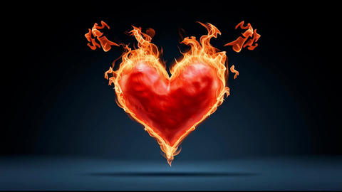 Red Fire Heart Shape glowing Flaming Symbol on black Background
