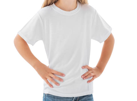 Girl in a white blank t-shirt isolated