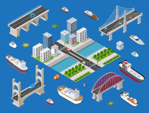 Set of modern isometric buildings and houses for sites and games