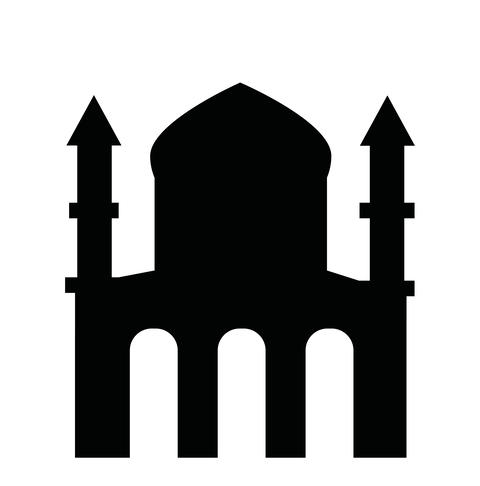 The black single silhouettes of Islamic Ramadan cityscapes background