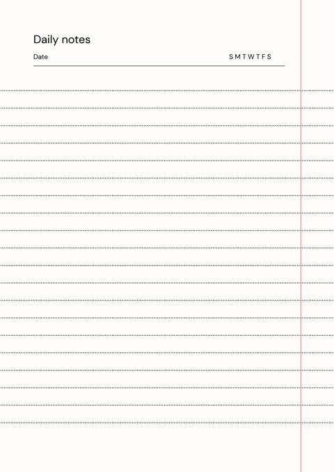 Black and White Linear Minimalist Clear Daily Notes Page Document