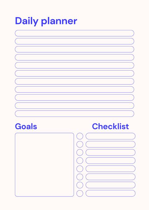 Blue and Cream Simple Minimalist Daily Planner Page A4 Document