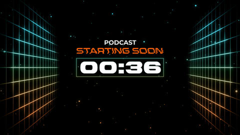 Digital Podcast Starting Soon Countdown Timer with Neon Grid