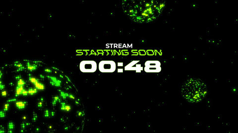 Stream Starting Soon Countdown with Digital Green Spheres