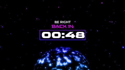 Digital Countdown Timer with Retro Futuristic Globe and Stars