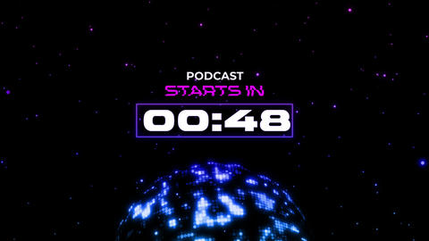 Podcast Countdown Timer with Digital Globe and Neon Effects