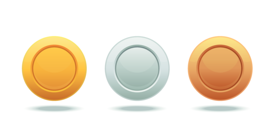 Set of gold, silver, bronze coin icons