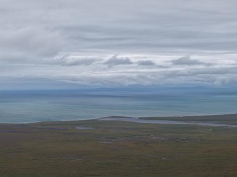 Aerial view Chukotka wilderness landscape Arctic coastal beauty landscape