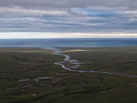 Aerial view Chukotka wilderness landscape Arctic coastal beauty landscape