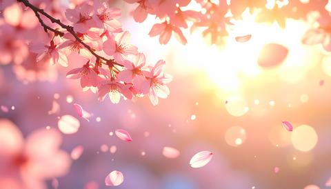 桜花びらが舞い落ちる春の陽光 卒業と新しい始まりの背景映像