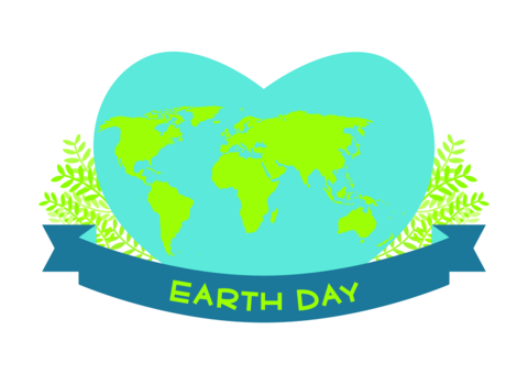 Earth Day vector illustration. Blue heart shape with green world map