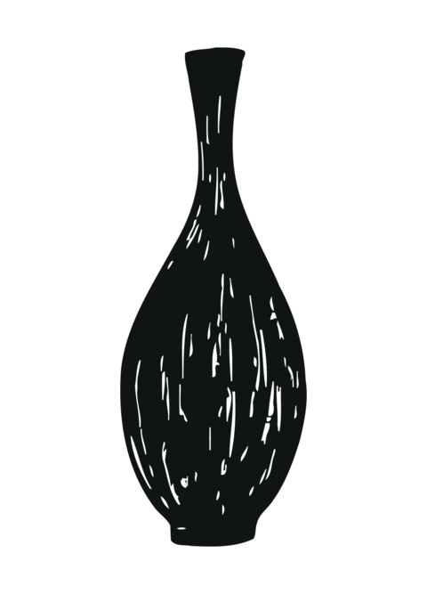 Elegant decorative vase illustration with minimalist design and classic silhouette in black and whit