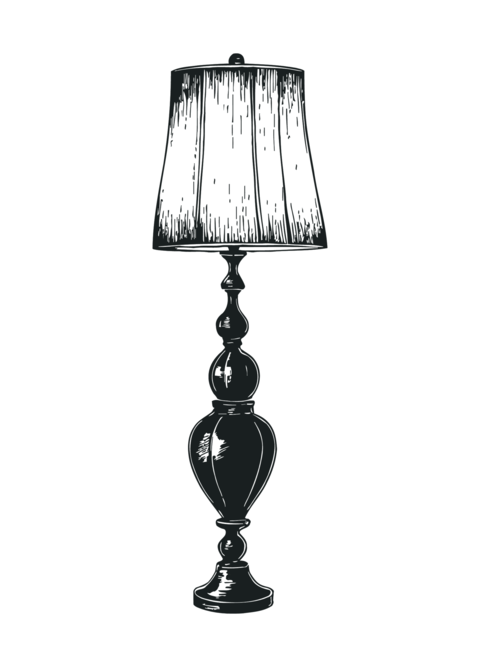 Elegant black and white table lamp with ornate base and textured shade for interior decoration
