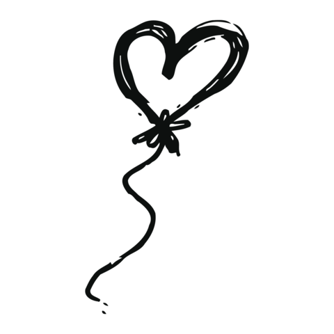 simple black heart shaped balloon illustration with ribbon on white background for decoration design