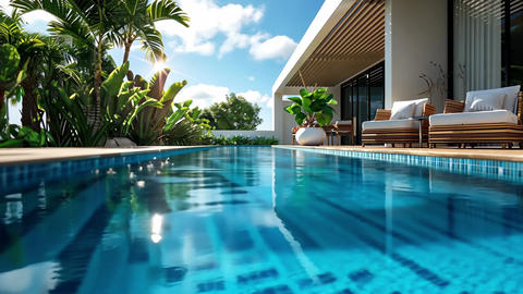 Luxury Poolside Bliss with Modern Patio Lounge in Tropical Paradise