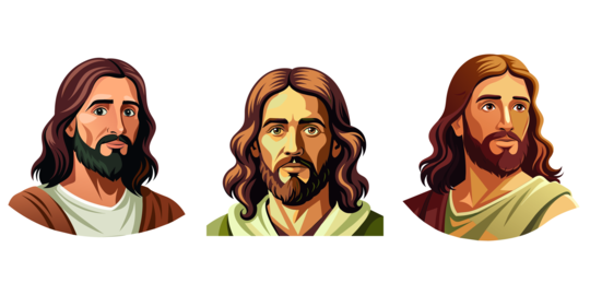 Jesus Christ, set of full color graphic cartoon portraits