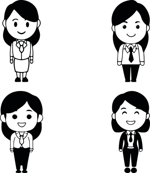 Vector cartoon business woman black line set