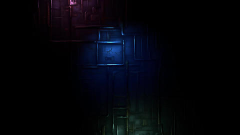 Dark Sci-Fi Mechanical Wall with Moving Searchlight Background Loop