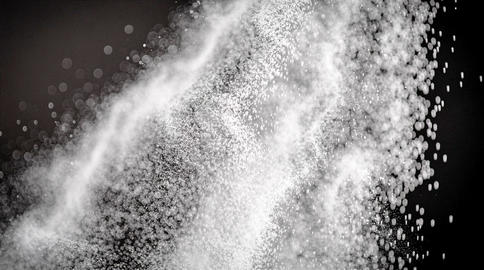White powder is flying