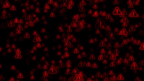 Cybersecurity Threat Alert with flying Red Error Symbols on Chroma Key Background