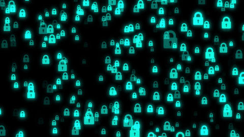 Floating Blue Padlock Icons on Black and Green Screen