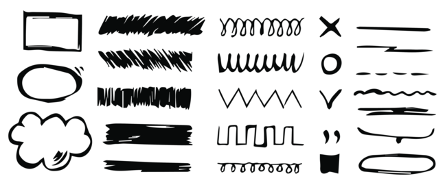 Elements for note-taking, highlighting, and underlining in Hand drawn-style text
