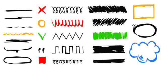 Elements for note-taking, highlighting, and underlining in Hand drawn-style text