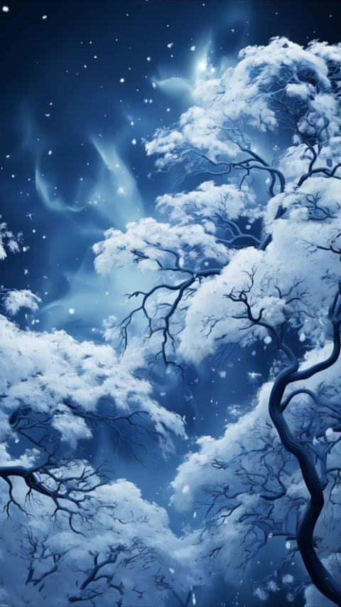 Frozen tree branches in a fascinating winter beauty