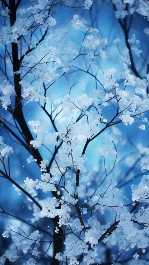 Frozen tree branches in a fascinating winter beauty