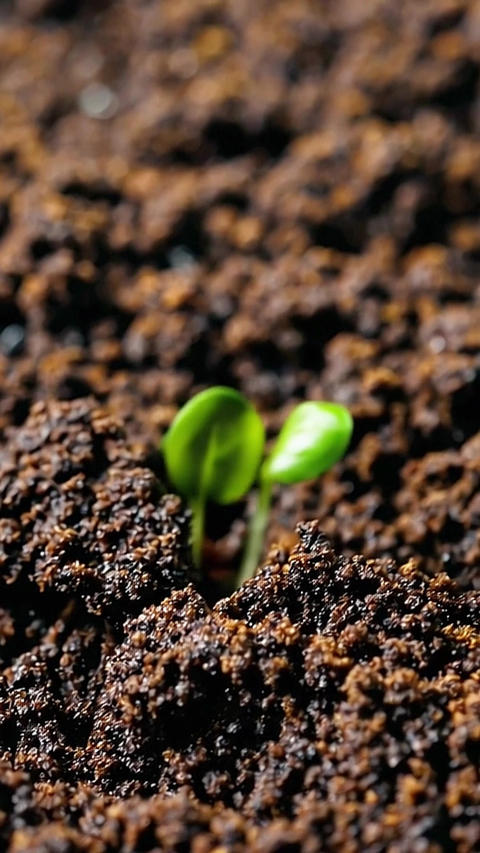 Young plants germinating in the soil. Concept about the importance of agriculture and environment