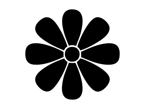 Black silhouette of chamomile flower isolated on white background. concept of floral icon, design