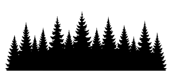 Black silhouette of forest with pine trees isolated on white background. concept of nature